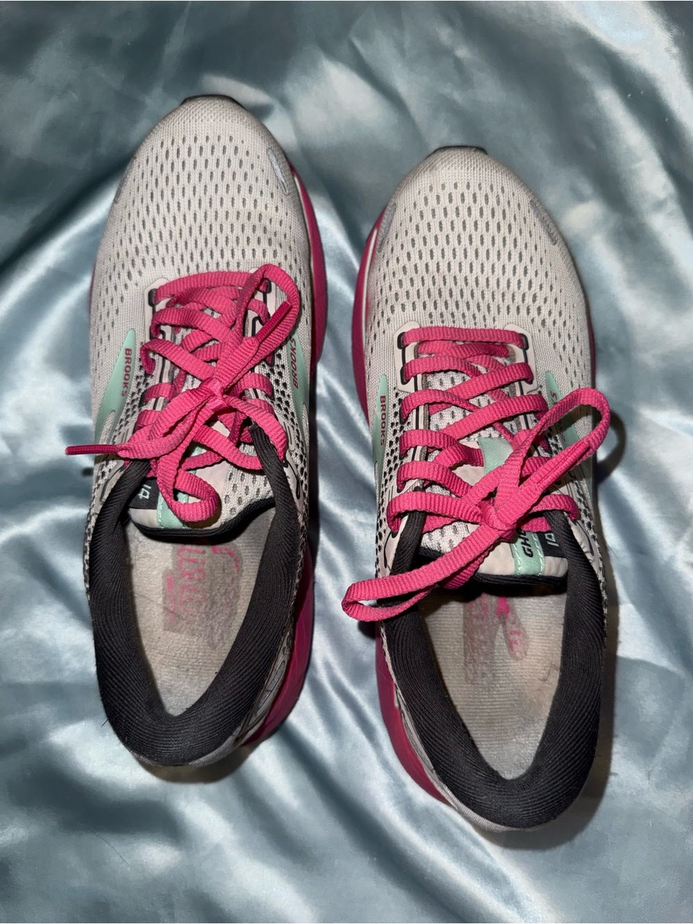 Brooks Women's Ghost 14 Neutral Running Shoe - Oyster/Yucca/Pink - Size 7.5 - Picture 5 of 7